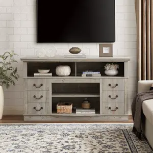 ​​Spaco Traditional Farmhouse TV Stand – Rustic Media Console for TVs Up to 65", Light Gray, 60"W × 15.75"D × 34.25"H,Open & Closed Storage