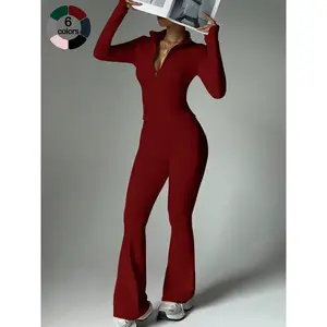 Women’s 2-Piece Solid Color Set – Long-Sleeve Stand-Collar Jacket with Thumbholes, Breathable Fitness Sportswear for Yoga, Gym, and Outdoor Running