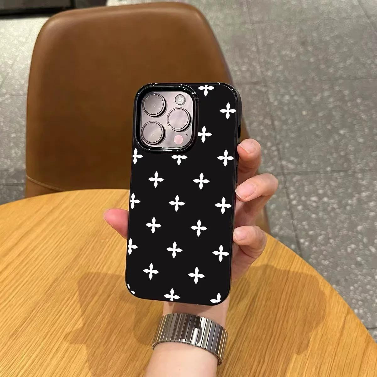 Solid Black and White Full-Screen Cross Pattern Compatible with iPhone 17 16 15 14 13 Pro Max and Pro Plus Minimalist Premium-Feel Shockproof Couple's Phone Case