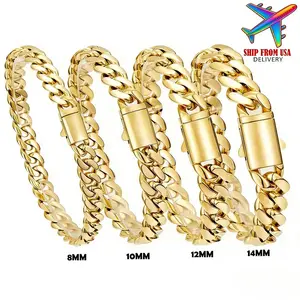 Lumi Accents Unisex Multi-Size Miami Cuban Chain Bracelet - 14K Gold Vacuum Plated Stainless Steel with Copper Black "S" Ear Clasp, 8-14mm, Italy Mexico & Micro Inspired, Luxury Costume Jewelry for Daily Wear & Gifting, Chicano Classic