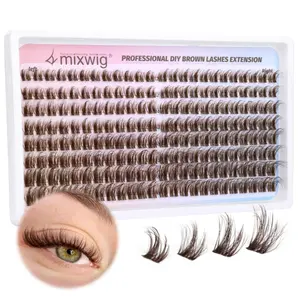 Brown Lash Clusters Fluffy Eyelash Clusters Left & Right Cluster Eyelashes Extensions Brown Individual Lashes Extension 192pcs Wispy Cat Eye Lashes Clusters