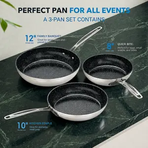 3-Piece 8”, 10”, 12” Forged Lightweight Frying Pan Set, G10 Healthy Duralon Blue Ceramic Ultra Non-Stick, Ergonomic Stay-Cool Handles, Induction-Ready & Works on All Cooktops