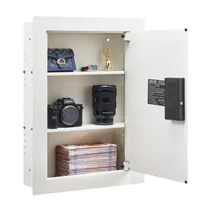 VEVOR 0.83 sq. ft Wall Safe, 3-Tier Hidden Wall Safe with Password, Key Turning Knob, Q235 Cold-Rolled Steel In-Wall Box with Adjustable Shelves Mounting Holes for Money, Jewelry, Passport, White