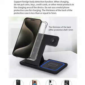 3-In-1 Wireless Charger Fast Charging Base, 15w High-Speed Compatible with iPhone 15/14/13/12 Pro Max/11/XR/XS/8 Plus, Universal Multi-Device Inductive Charger Stand
