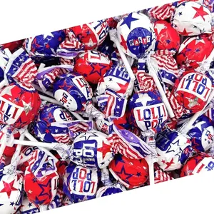 Fourth of July Candy 2 Pounds, 35 Count | Gum Filled Patriotic Lollipop Candy Bulk | Individually Wrapped Suckers | Blue Raspberry, Cherry, Vanilla Flavors