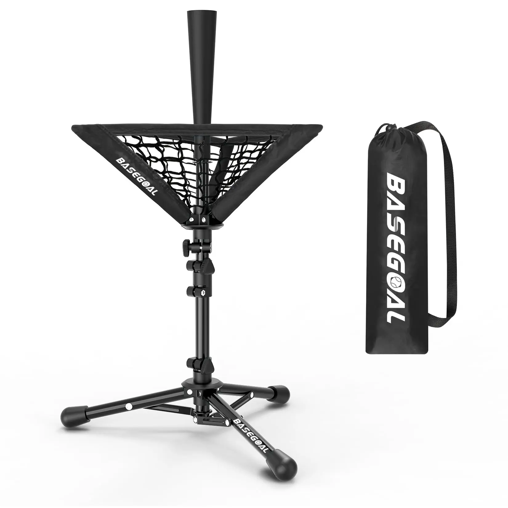 BaseGoal Baseball Tee for Kids,Batting Tee,Softball Tee,Youth Hitting Tee,Teeball Tee,Travel Tee, with Removable Baseball Caddy,Easy Adjustable Height