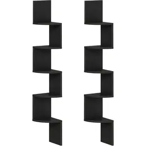 Corner Shelf Wall-Mounted, Set of 2 Floating Corner Shelves for Wall, 5-Tier Corner Bookshelves for Living Room, Bedroom, Bathroom, Home Office, Black