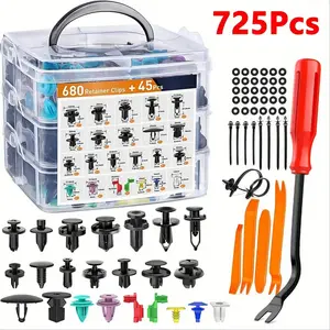 725pcs Auto Fastener Clips Car Body Push Retainer Pin Rivet Bumper Door Trim Panel Retainer Fastener Kit Auto Removal Tool,Comprehensive automotive fastener and tool kit suitable for bumper assembly, maintenance, and installation
