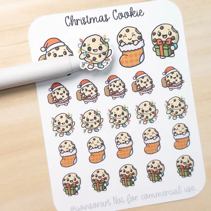 Christmas Cookie Stickers – Cute Holiday Planner Stickers, Kawaii Cookie Character, Santa, Gift, Stocking, Lights – Hobonichi, Journal, Scrapbook