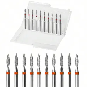 10pcs Diamond Flame Cuticle Nail Drill Bits Set - Professional 3/32'' Nail Bits for Manicure & Pedicure, Dead Skin Removal, Salon Quality Tools