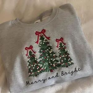 Merry and Bright Embroidered tshirt sweatshirts hoodie, holiday sweater, christmas tree sweater, pine-tree sweatshirt, gingerbread, piny sweatshirt, pine