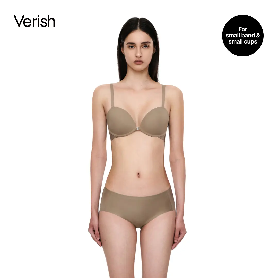 [VERISH] T-Shirt Front Close Bra - SIZE UP RECOMMENDED - Easy Front-Hook Closure Wireless Bra for Women - Korean Seamless No Back Hook Smooth Back Bra