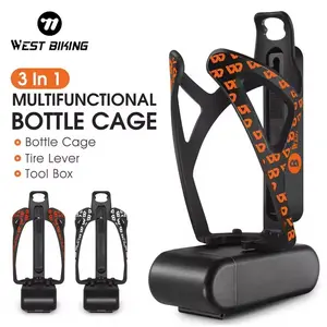 WEST BIKING Bicycle Bottle Cage With Tool Box Plastic Water Bottle Cage With Tyre Spoon Bottle Holder Cage Rack