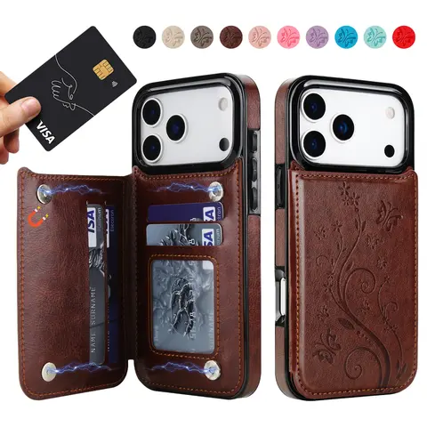 PU Leather Wallet Case for iPhone 18 Pro Max 17 16 15 14 Pro Max 13 12 11, Embossed Butterfly Floral Flip Phone Cover with 3 Card Slots, RFID Blocking, Double Magnetic Closure, Kickstand, Shockproof TPU Protection for Women