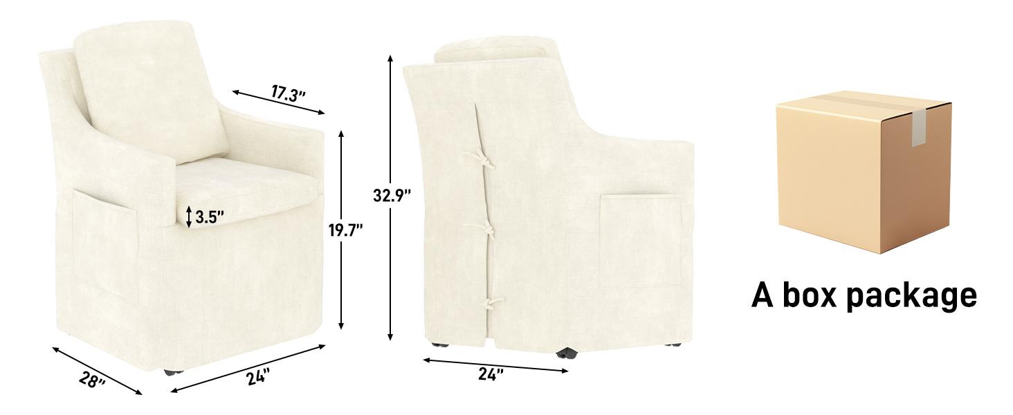 1 PC Upholstered Chenille Dining Chair | 4 Casters Rolling Armchair | Modern Kitchen/Bedroom/Living/Reading Room Chair