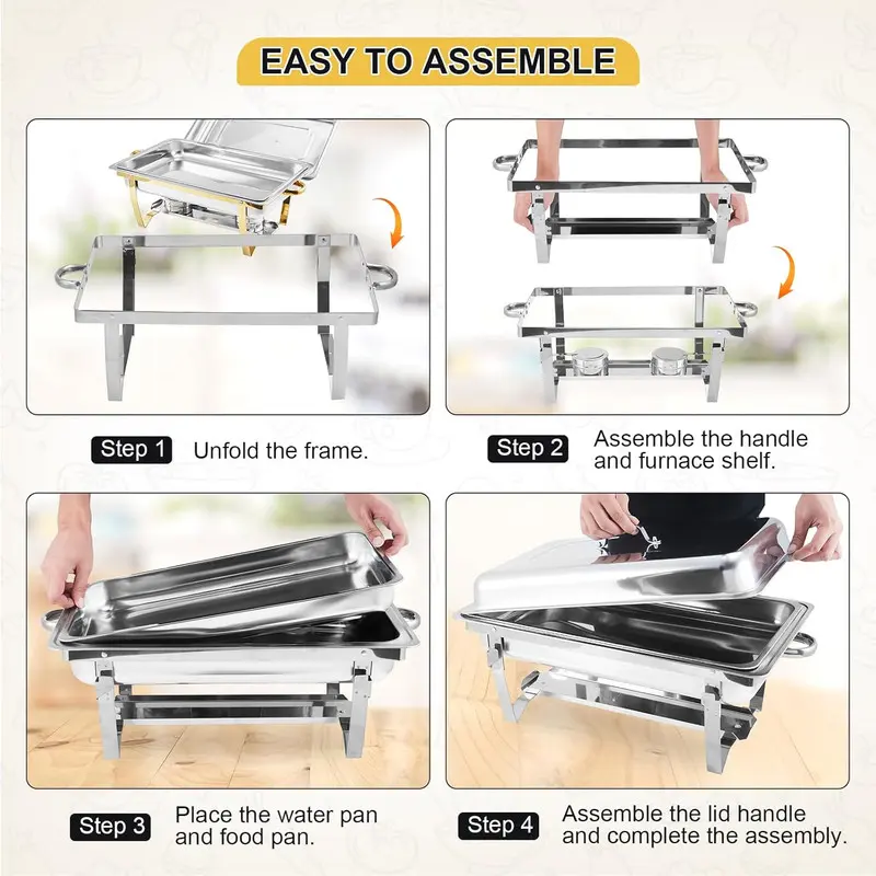 4-Pack 8-quart Stainless Steel Chafing Dish Set - Indoor Buffet Warmers with Lids, Serving Trays, Pans, Anti-Scald Handles, Portable Aluminum Containers, Easy Setup, Foldable Frame - Modern Kitchenware for Large-Scale Events, Delightful Dining Experience 4-Pack 8-quart Stainless Steel Chafing Dish Set - Indoor Buffet Warmers with Lids, Serving Trays, Pans, Anti-Scald Handles, Portable Aluminum Containers, Easy Setup, Foldable Frame - Modern Kitchenware for Large-Scale Events, Delightful Dining Experience