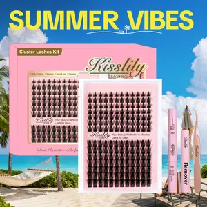 Volume Fairy |Kisslily Manga Spikey C Curl Wet Look DIY Lashes Extension Kit and waterproof long lasting lash clusters  8-18 mm| Bond Seal and Remover Eyelash Makeup Eyelashes Cosmetic | Anime Style Eyelashes #Summervibes summervibes