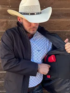 Softshell Concealed Carry Jacket – Black | Wind & Water Resistant, Integrated Holster