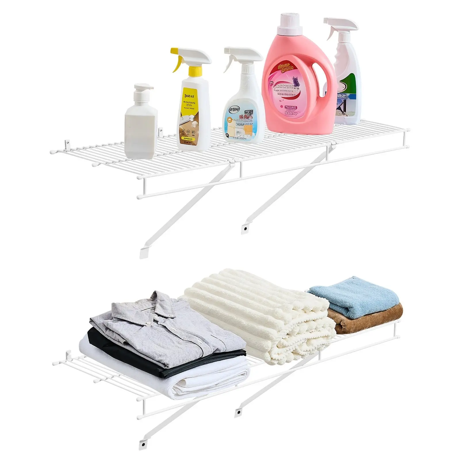 Wire Shelf Kit, 3-Foot Length, Set of 2 Durable Wall Mounted Wire Shelves, Heavy-Duty Carbon Steel Hanging Shelf with Dip-Coating Finish, Floating Wall Storage Shelves for Closet, Bedroom, Living Room, Office, Pantry