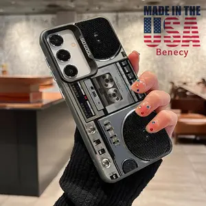 Retro Radio Pattern Phone Case Compatible with Galaxy S23  Ultra S24 Plus S25 S22+ Shockproof Anti-Scratch Durable PC Back Protective Cover Cellphone Protective
