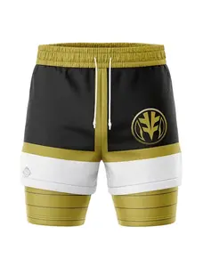 Ranger Mighty Morphin Power Rangers  Men's 2-in-1 Compression & Active Shorts Waist - Double Layer High-Elasticity Suitable for Training, Gym, Beach Pants, Slim-Fit Short Performance Shorts for Outdoor Sports, Machine Washable Compression Wear