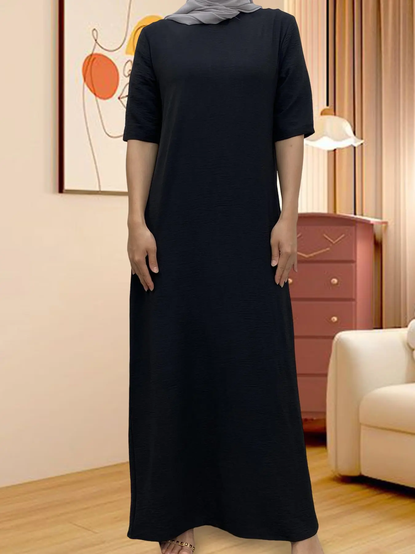 Women's Solid Color Raglan Sleeve Lounge Dress, Casual Comfy Round Neck Long Sleeve Dress for Daily Wear, Ladies Sleepwear for All Seasons