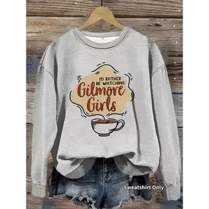 Women's casual girls' coffee cup patterned pullover, soft long sleeved round neck sports shirt, suitable for all seasonsRAIMENTRY