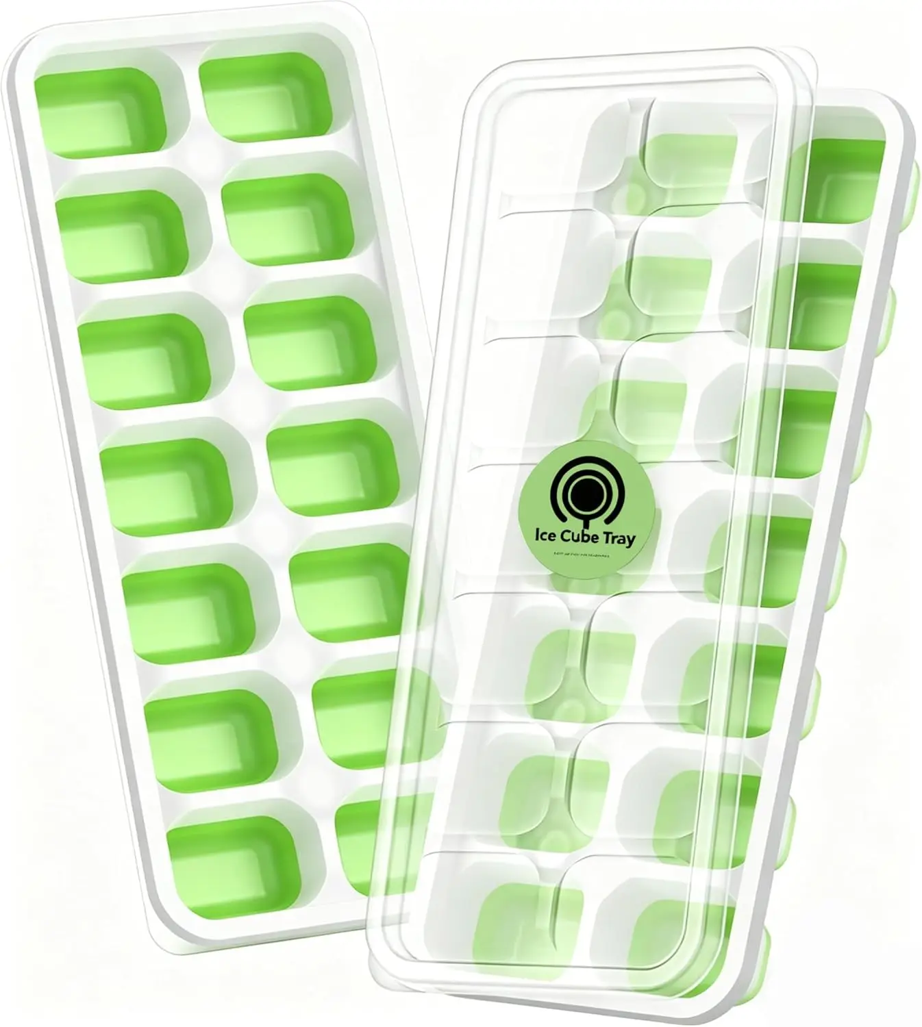 Ice Cube Tray with Lid, 2 Packs 28 Cubes Durable Stackable Ice Cube Trays for Freezer with Removable Lids, Easy-Release Plastic & Silicone Ice Tray for Cocktail, Coffee.