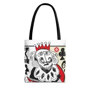 King of Clubs Illustration Tote Bag | Playing Card Art, Red Black Design