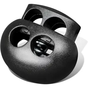 Plastic Cord Lock End Toggle Double Hole Spring Stopper Fastener Slider Toggles End (Black,10 PCS)