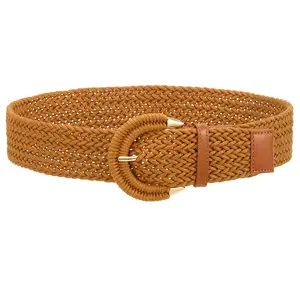 Verdusa Women's Western Belt Cowgirl Boho Straw Belts Round Buckle Elastic Waist Belt