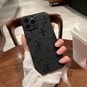 Suitable for the 16, 15, 14, 13 Pro Max Plus,this high-end, stylish black silicone phone case features a straight-edge design and cross-hatch texture, making it a unisex phone case suitable for all ages. tiktok shop deals/ iphone 16 cases/ iphone 13 cases