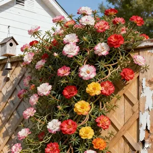 Moss Rose Seed, Bulk Annual Perennial FlowerSeeds for Planting Outdoors Non GMO Mixed ColorsLarge Blooms Attract Pollinators Easy to Grow AllSeasons