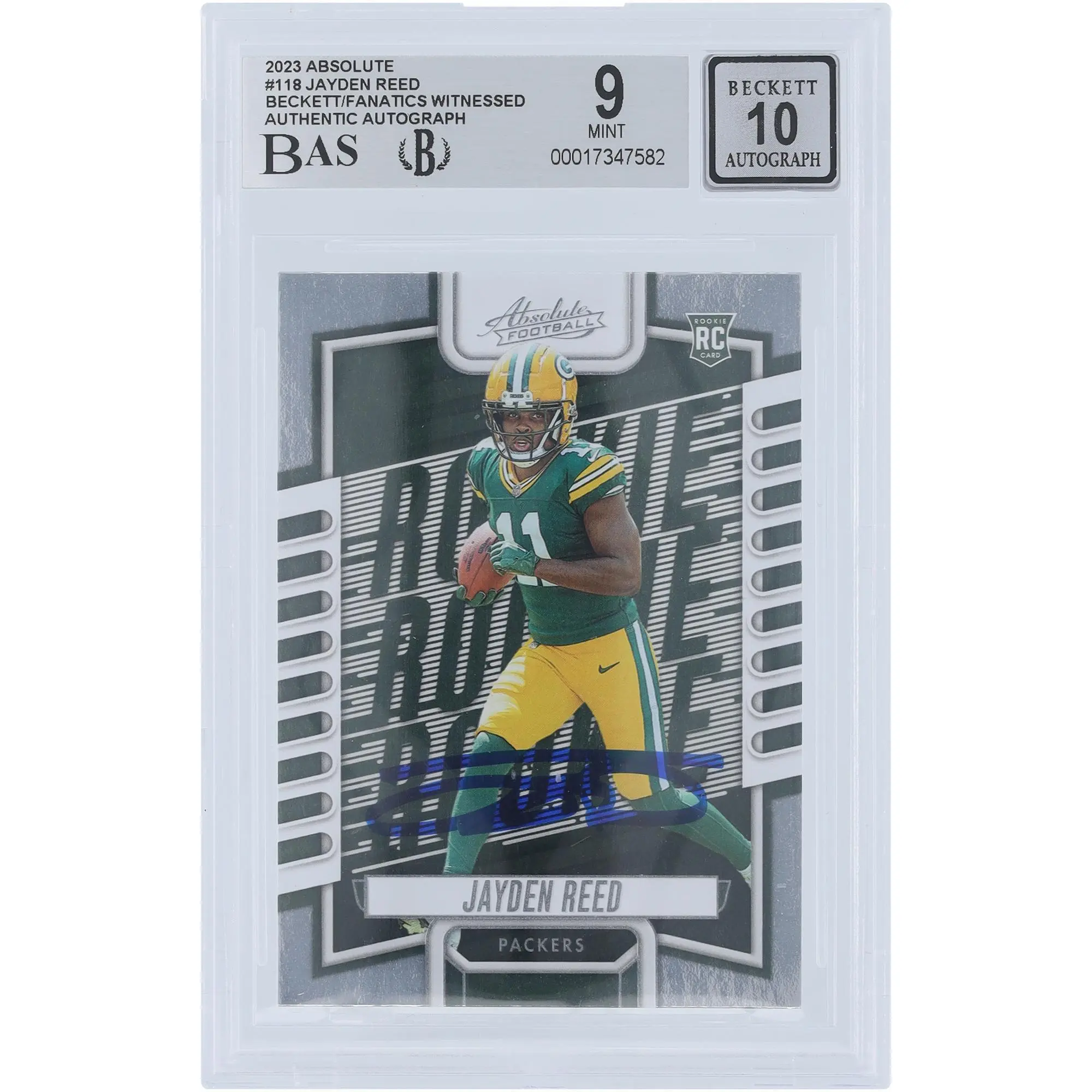Jayden Reed Green Bay Packers Autographed 2023 Panini Absolute #118 Beckett Fanatics Witnessed Authenticated 9/10 Rookie Card - Fanatics Authentic Certified