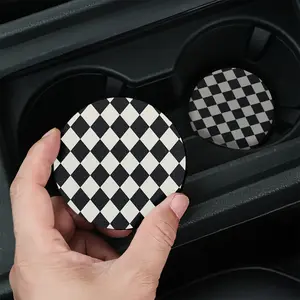 Creative Car Coasters Set, 2/4 Pcs Checkerboard Design, Classic Car Interior, Unisex, Perfect Gift for Car Lovers