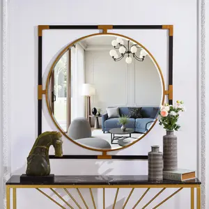 Metal Square/Circular Wall Mirror 36.6x36.6inch with Black & Gold Frame for Bathroom Vanities Foyers Living Rooms Wall-Mounted Flat Mirror