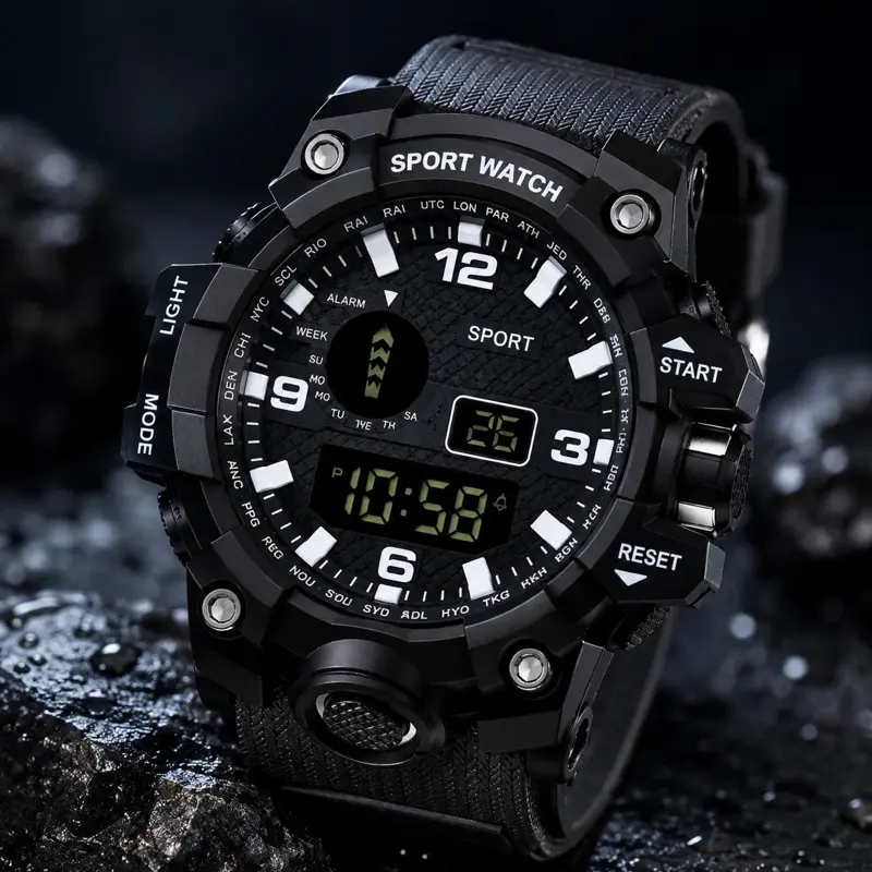 Men’s Tactical Military Sport Watch LED Digital Analog Waterproof Outdoor Black Watch