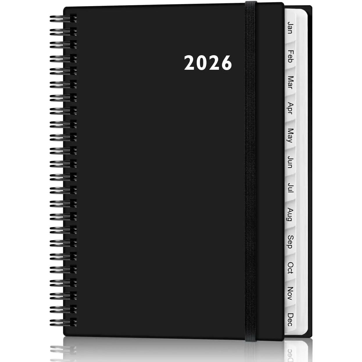 2026 Planner - Weekly and Monthly Calendar Planner from Jan 2026 - Dec 2026, Planner 2026 Spiral Bound with 12 Monthly Tabs, Inner Pocket,  for School Office Supplies, 6.4" x 8.5", Black-C
