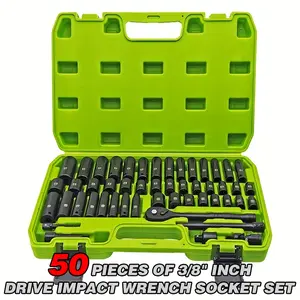 50 PieceSocket Set  (5/16"-3/4")Metric(8-22mm)，3/8" Drive lmpact Socket Set,6 Point CR-V Drive Extension BarUniversal Joint & Power Drill Adapter IncludesStorage Case，toolbox，bigtoolset