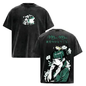 Mao Mao The Apothecary Diaries Vintage Acid Wash Graphic T-Shirt Oversized Anime Streetwear Tee Double Sided Print Retro Y2K Fashion Tops For Men Women Cute Frog Japanese Anime Merch Grunge Aesthetic Harajuku Casual Everyday Outfit Trendy TikTok Viral