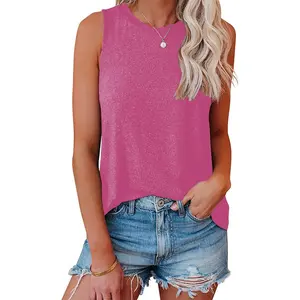 Holafish Women's Summer Tank Tops - Plain Round Neck Sleeveless Stretchy Lightweight Loose Breathable Soft Minimalist Fitted Basic Crewneck Racerback - Tank Tops for Women for Workout, Beach Vacation Outfits