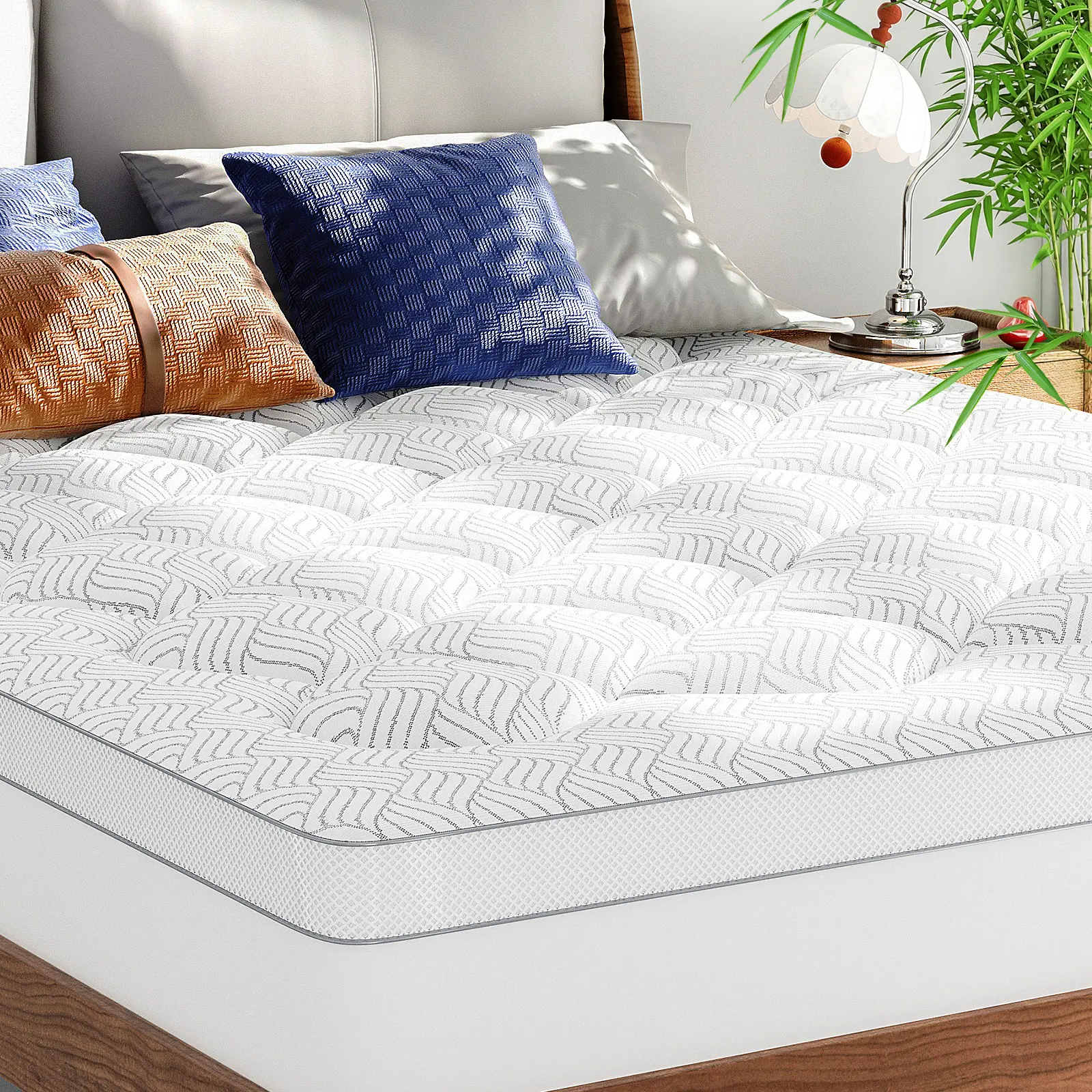 Cooling Bamboo Viscose Mattress Topper - Shredded Memory Foam Blend Pillow Top, Breathable, Moisture-Wicking, Pressure-Relieving, Deep Pocket Cooling Mattress Topper