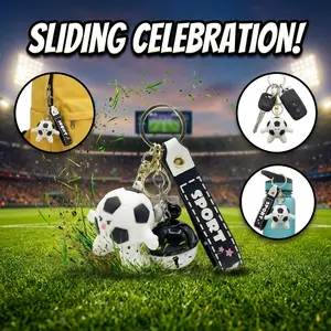 3D Soccer Player Keychain with Sliding Action - Sports Lanyard Bell Charm Pendant - Fashion Accessory for Backpack, Keys - Ideal Gift for Soccer Fans