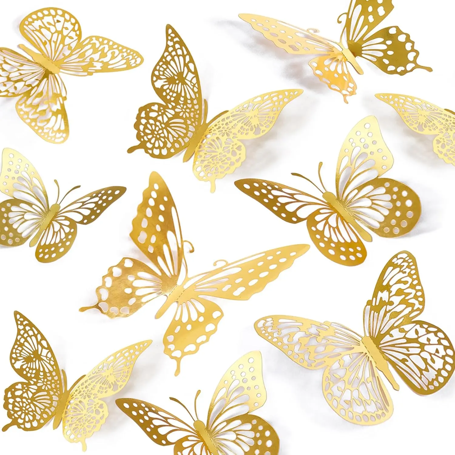 3D Butterfly Wall Decor - 48 Pcs, 4 Styles, 3 Sizes, Gold Butterfly Decorations for Birthday & Party Celebrations, Removable Stickers