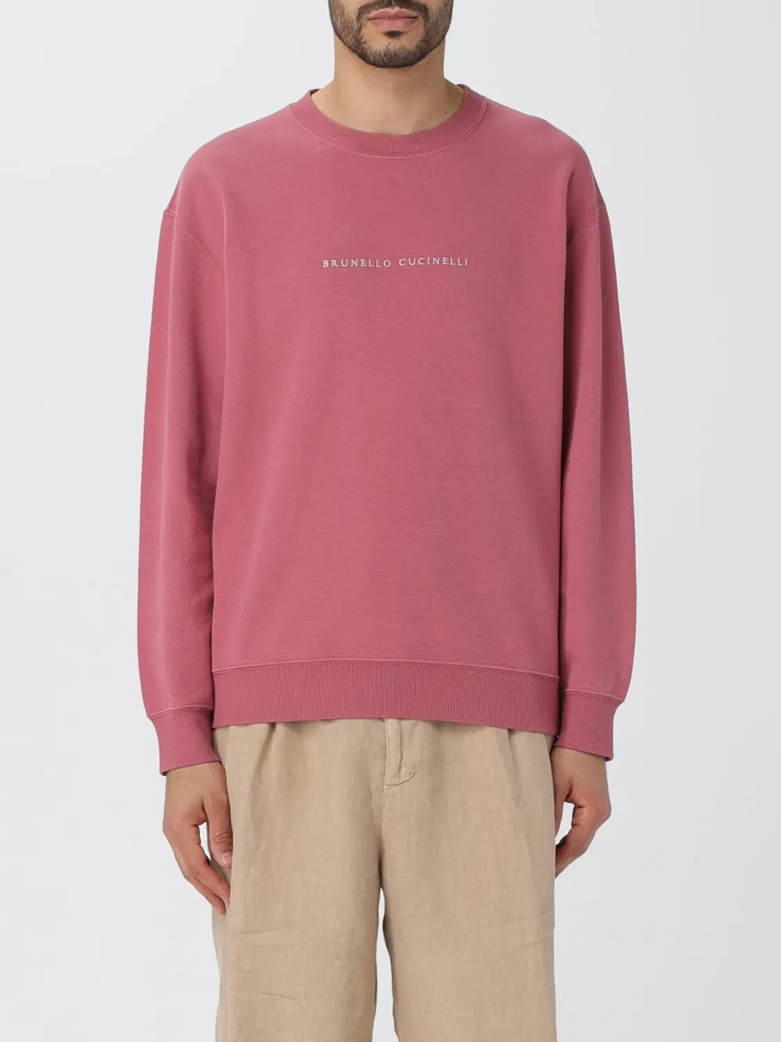 BRUNELLO CUCINELLI MEN'S RASPBERRY CREWNECK SWEATER