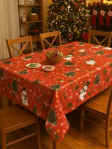 Christmas Tablecloth with Snowman & Tree Design for Festive Dining Waterproof 54x72 54x90 54x108 Inches Ideal for Parties & Gatherings Housewarming
