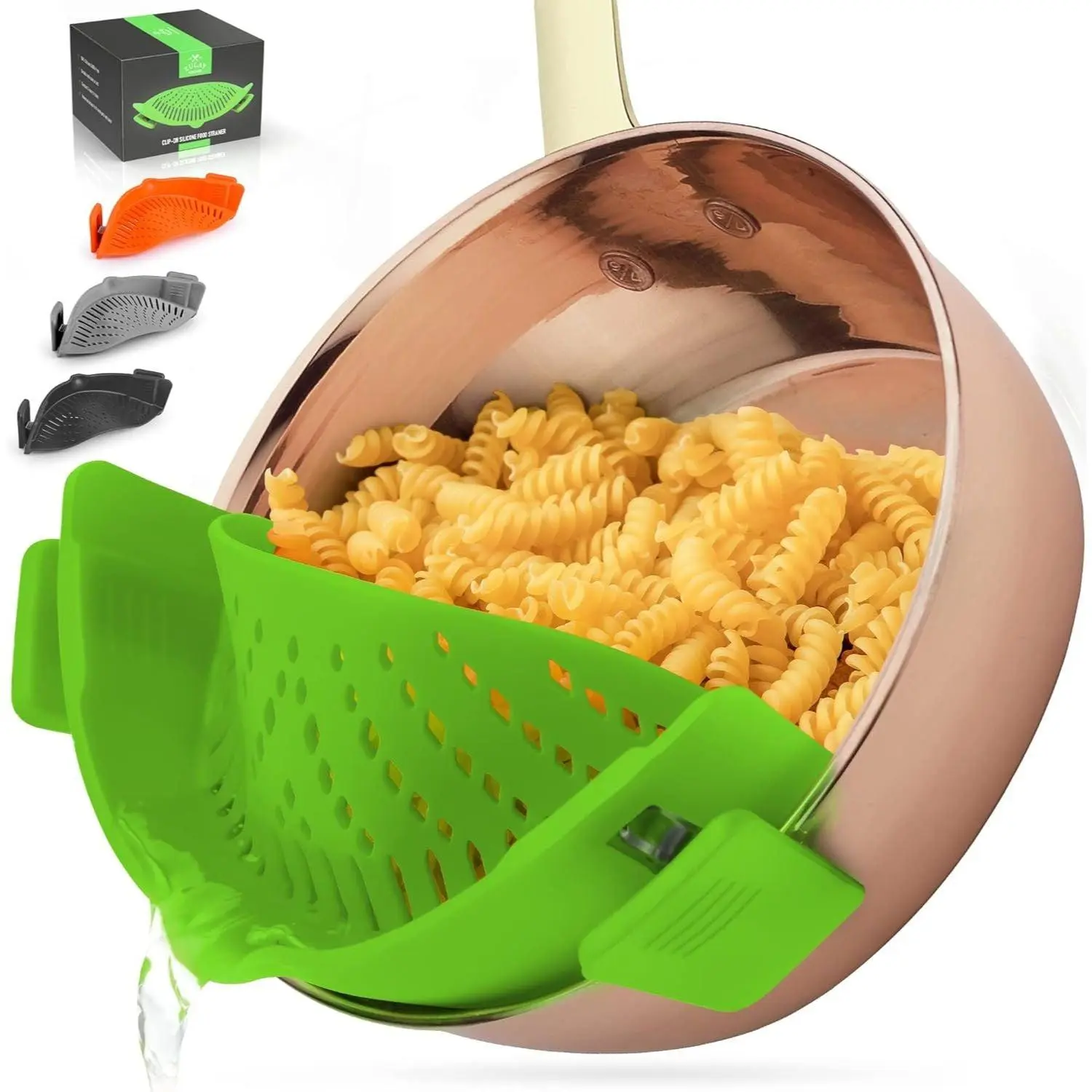 Zulay Adjustable Silicone Pot Strainer With Clips for Draining Pasta, Sturdy Colander Kitchen Utensil Zulay Adjustable Silicone Pot Strainer With Clips for Draining Pasta, Sturdy Colander Kitchen Utensil
