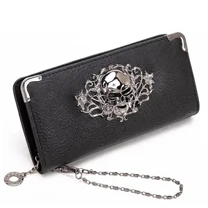 Skull Wallets for Women, Zip Around Goth Wallet Large Capacity Long Purse Credit Card Clutch Wristlet for Women (A-Black)