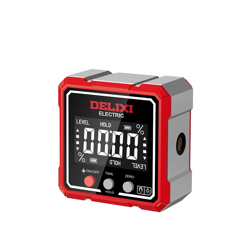 DELIXI Digital Angle Finder with Dual Laser, 4-side Strong Magnetic Angle Gauge, Cube Inclinometer with Backlight, Table Saw Miter Protractor, Woodworking Measuring Tool, Level Box for Hanging