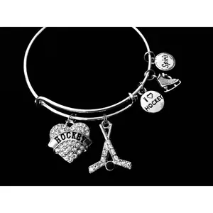 I love Hockey Jewelry Expandable Charm Bracelet Adjustable Wire Bangle Sports One Size Fits All Gift Unique Trendy Coach Team